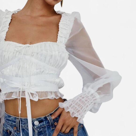 For Love & Lemons Gabrielle Satin Organza Corset Top Coquette Romantic Lace-Up S - Picture 2 of 8